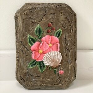 Hand Painted Textured Floral Wall Decor with a Shell